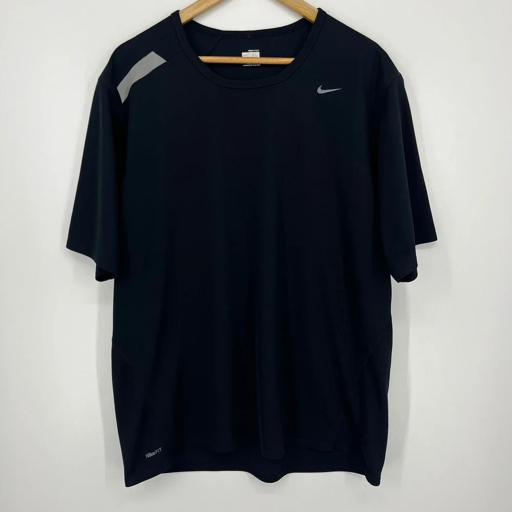 Nike Fit Dry Mens XL Black Short Sleeve Running Shirt Reflective Vtg Y2K